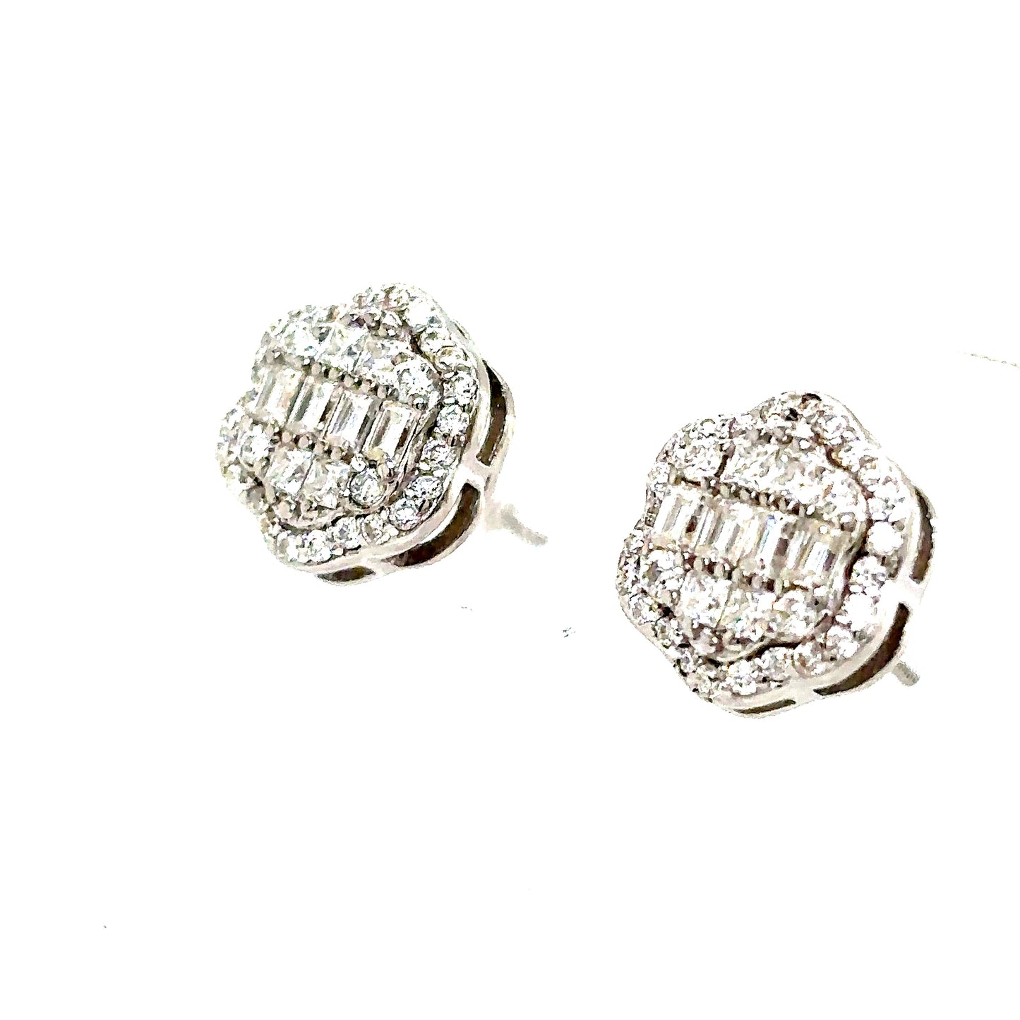 925 S.S. VVS Moissanite Flower Baguette Earrings