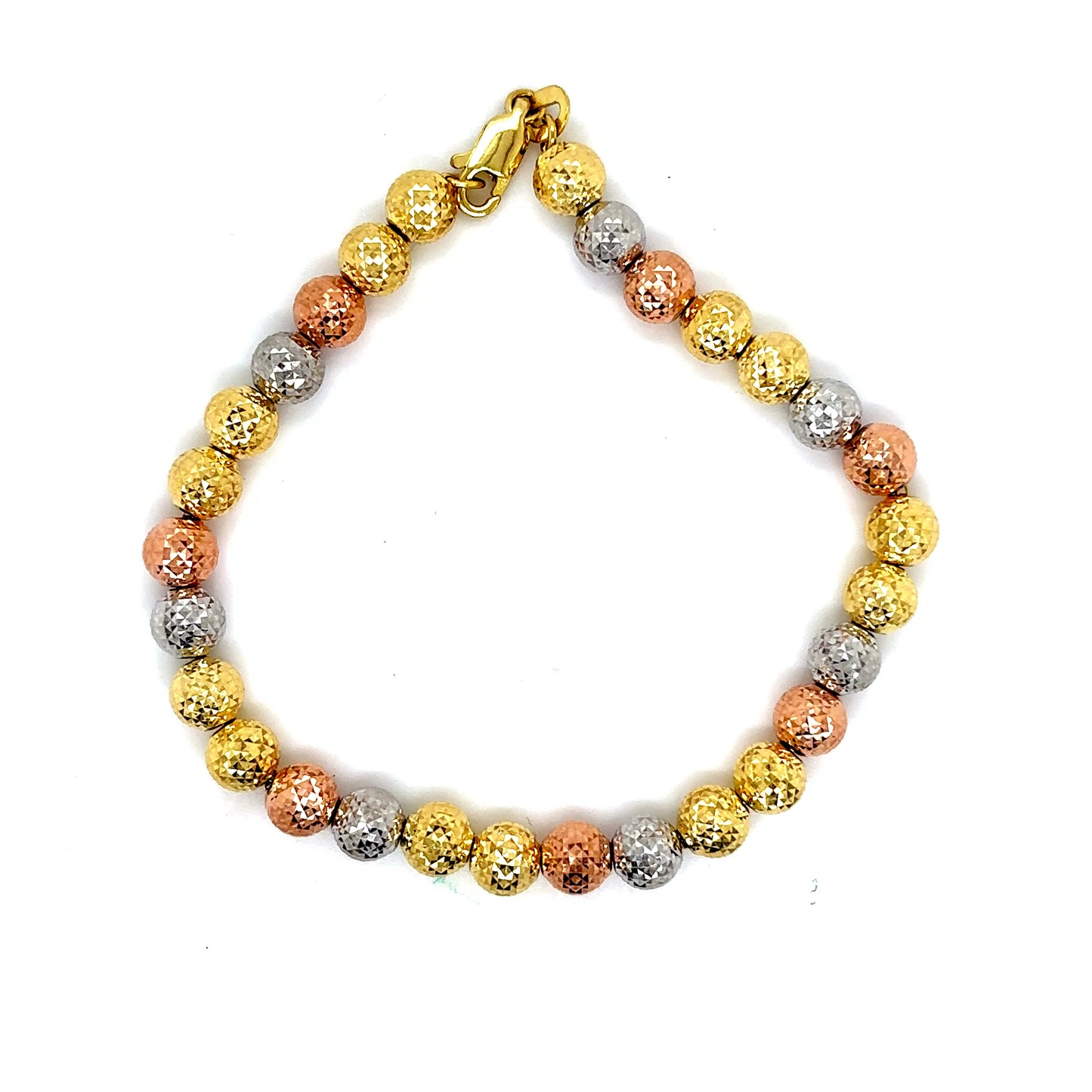 14k Tri-Tone Gold Candy Style Beaded Bracelet