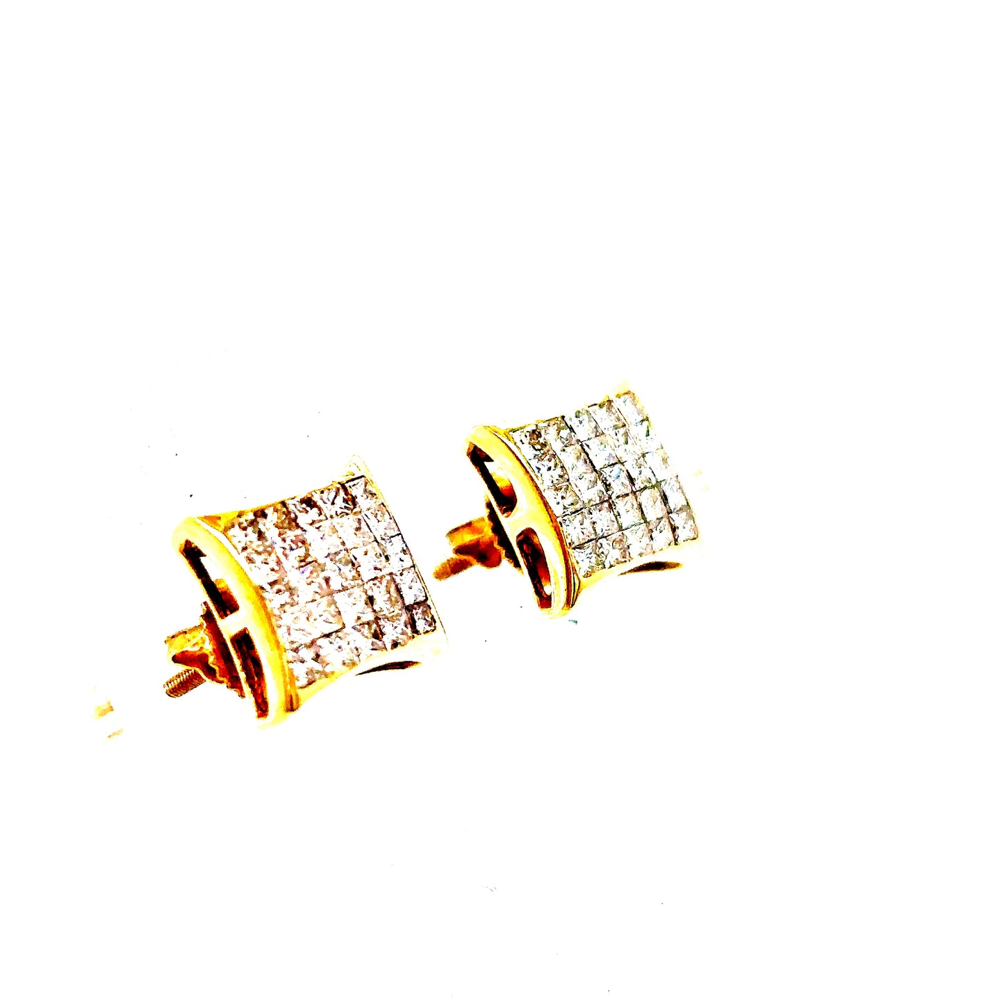 14k Yellow Gold Square Invisible Set Earrings