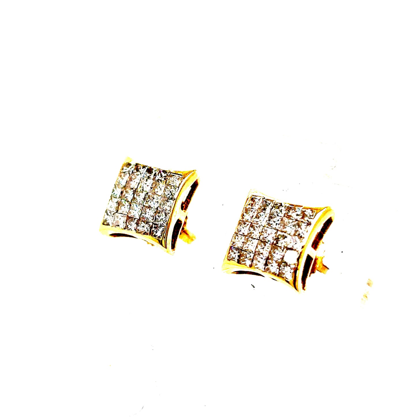 14k Yellow Gold Square Invisible Set Earrings