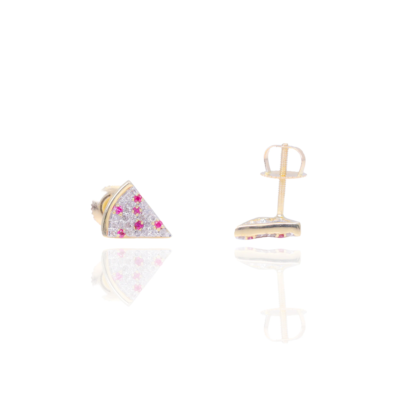 14k Pizza Lover Diamond & Ruby Earrings