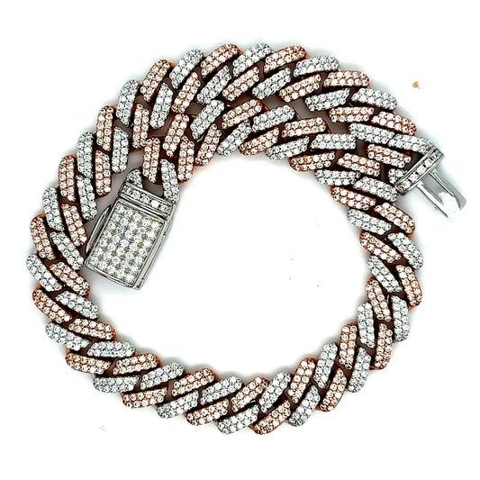 925 S.S. 2-Tone Moissanite Cuban Bracelet