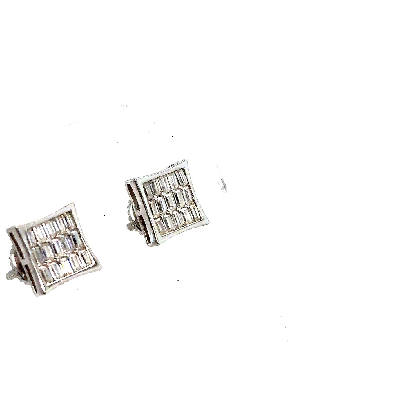 925 S.S. Square Baguette Moissanite Earrings