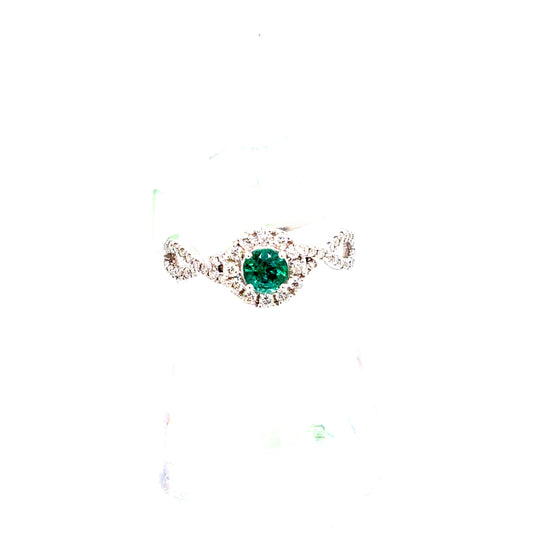 14k White Gold Emerald and Diamond Ring