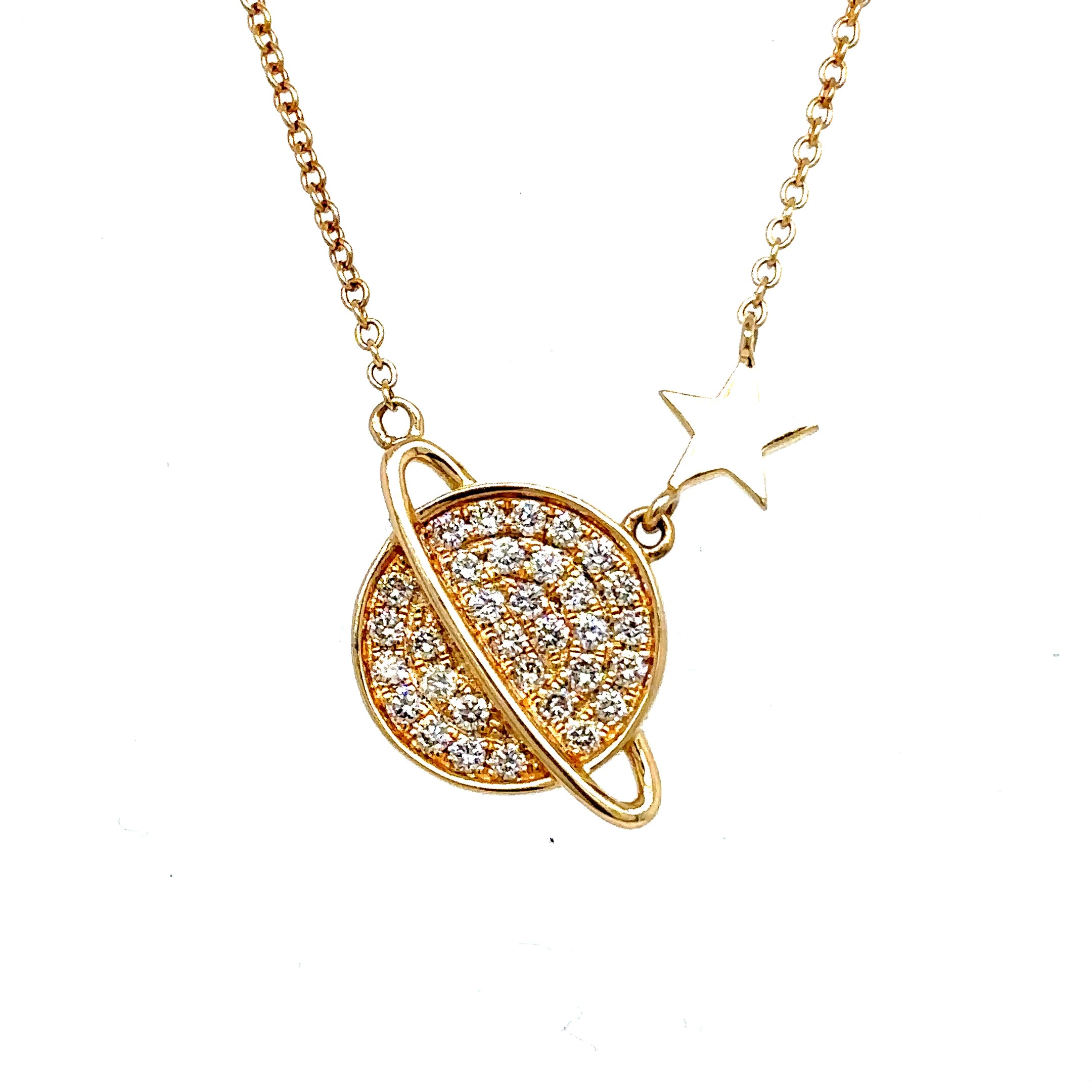 14k Gold Diamond Saturn Necklace – D-Town Customs