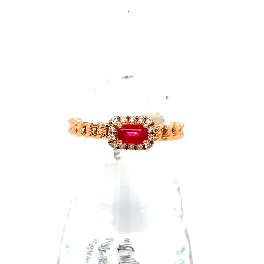 14k Rose Gold Diamond and Ruby Cuban Ring