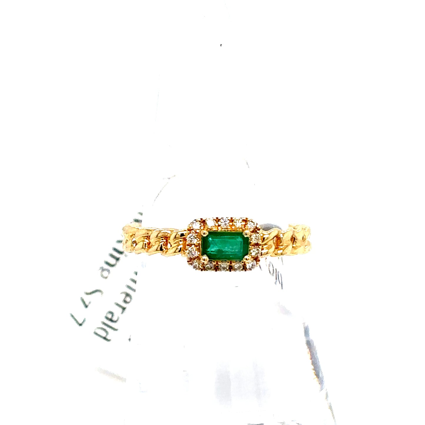 14k Yellow Gold Diamond and Emerald Cuban Ring