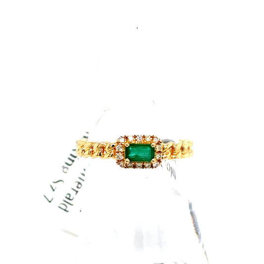 14k Yellow Gold Diamond and Emerald Cuban Ring