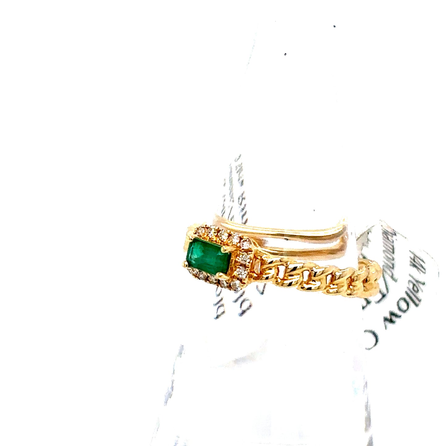 14k Yellow Gold Diamond and Emerald Cuban Ring