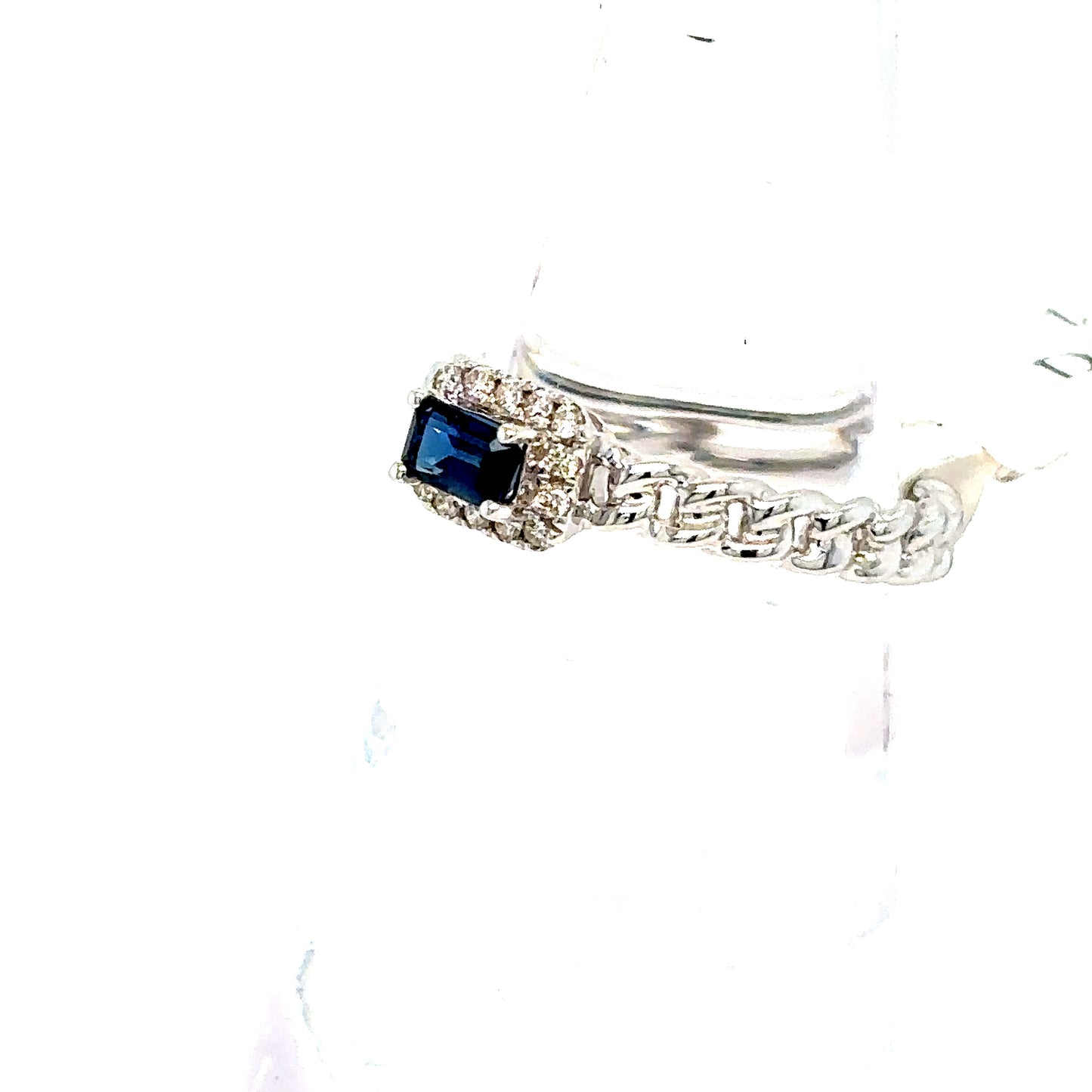 14k White Gold Diamond and Sapphire Cuban Ring