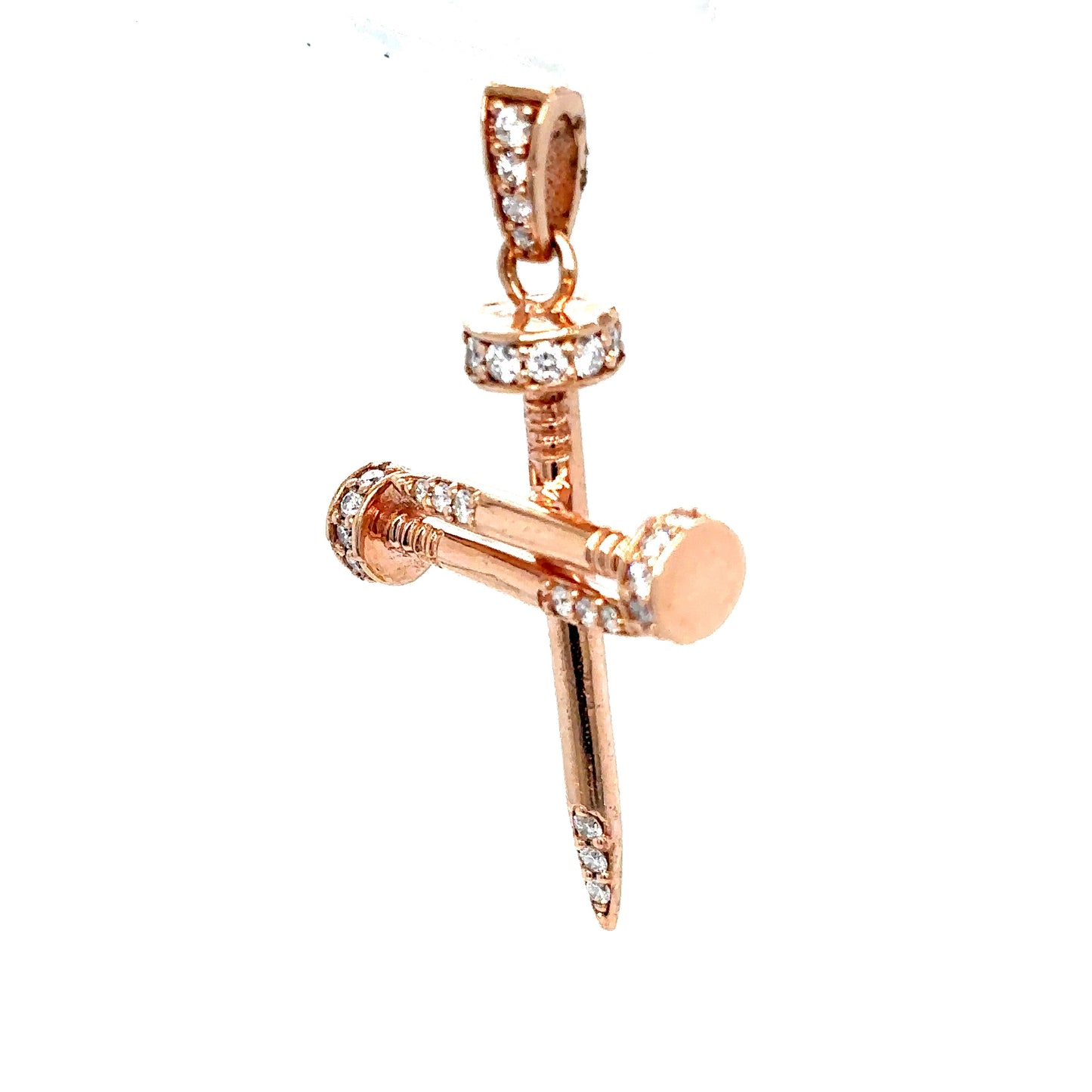 14k Rose Gold Diamond Nail Cross Pendant