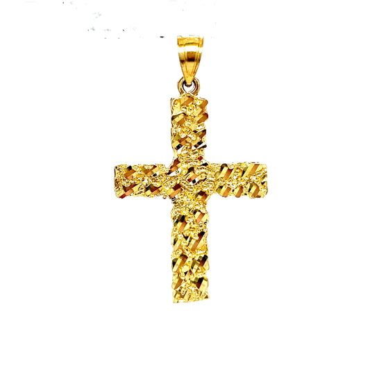 10k Gold Nugget Cross Pendant