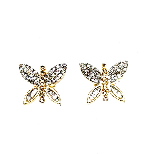 14k Gold Diamond Butterfly Earrings
