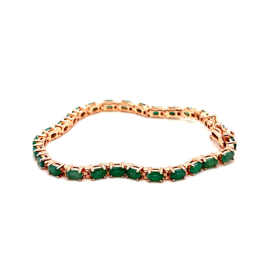 925 S.S. Rose Gold Emerald Tennis Bracelet