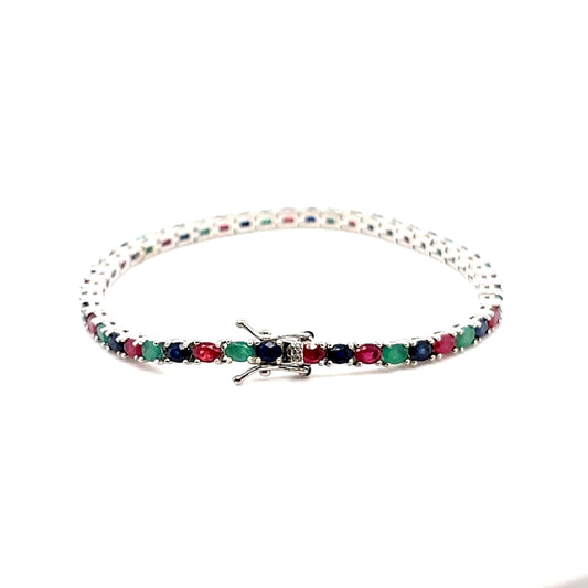 925 S.S. Ruby, Sapphire, Emerald Tennis Bracelet