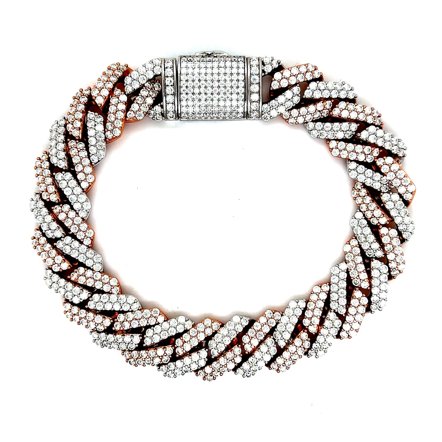 925 S.S. 2-Tone VVS Moissanite Cuban Bracelet