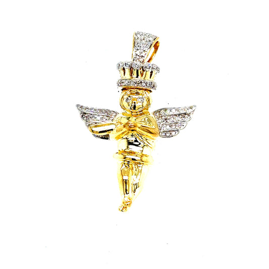 10k Gold 3D Diamond Angel Pendant
