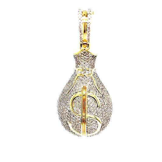 10k Gold 3D Diamond Money Bag Pendant