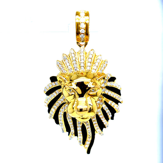 10k Gold 3D Diamond Lion Pendant