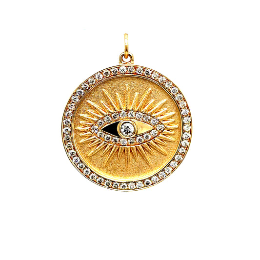 14k Gold Diamond Evil Eye Pendant
