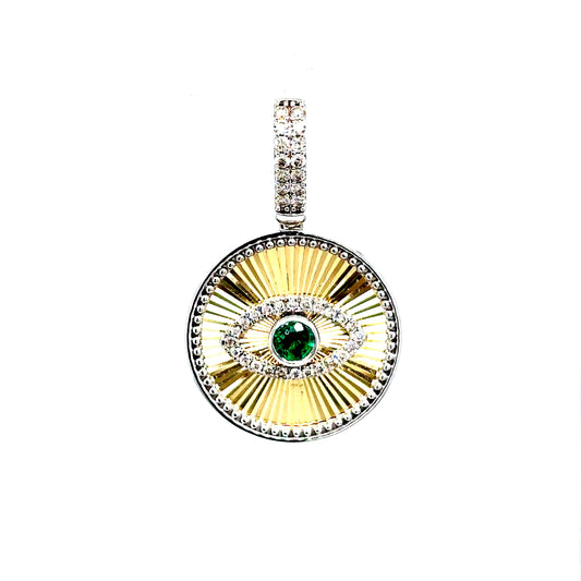 14k Gold 2-Tone Diamond & Emerald Evil Eye Pendant