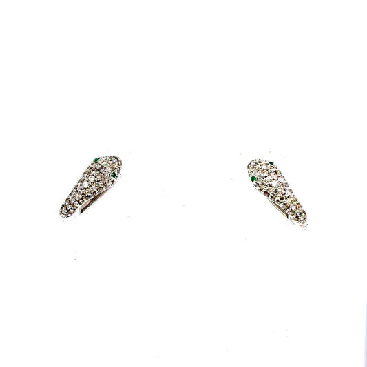 14k White Gold VS Diamond & Emerald Snake Hoops