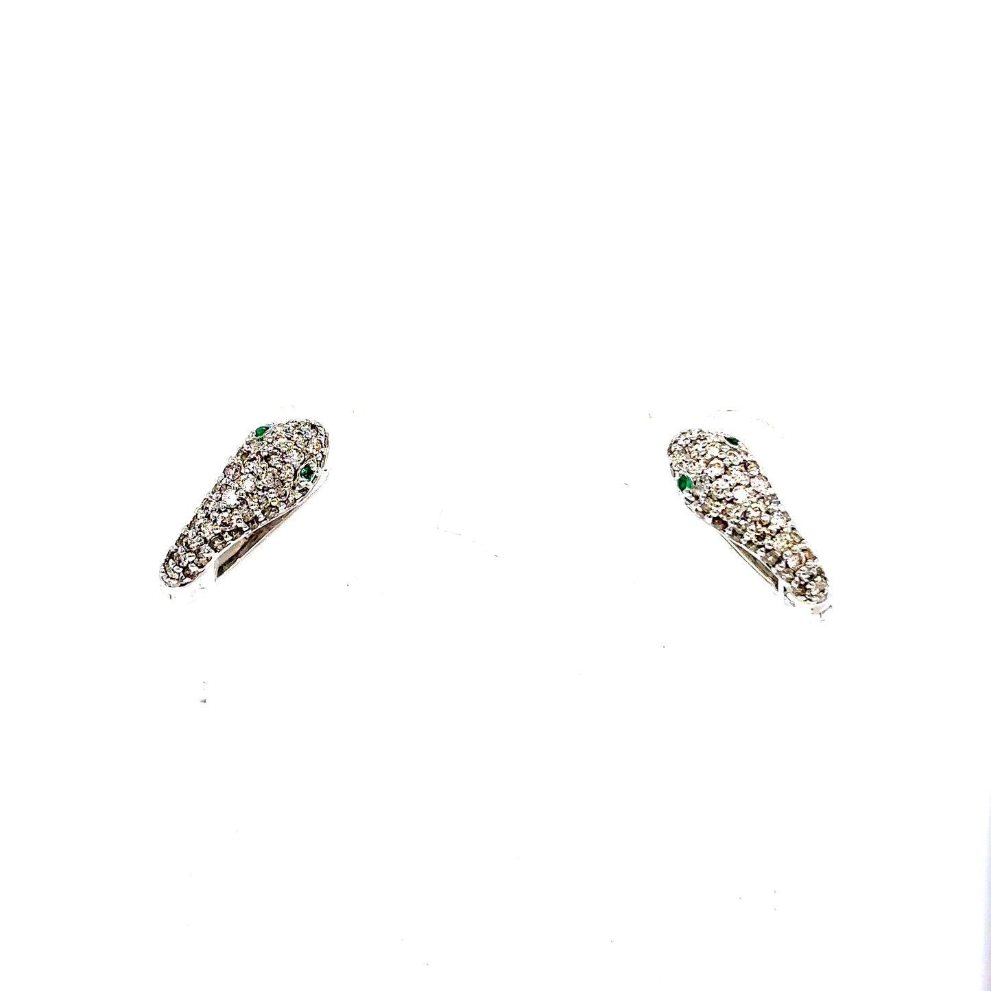 14k White Gold VS Diamond & Emerald Snake Hoops