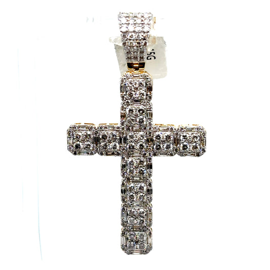 14k Gold VS Diamond Baguette Cross Pendant