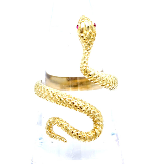 10k Gold Ruby Eye Snake Wrap Ring