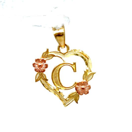 10k Gold Letter "C" Heart Pendant