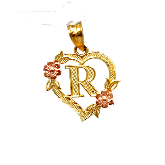 10k Gold Letter "R" Heart Pendant