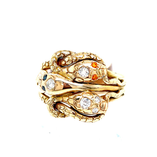 10k Gold Diamond & Gemstone Snake Ring