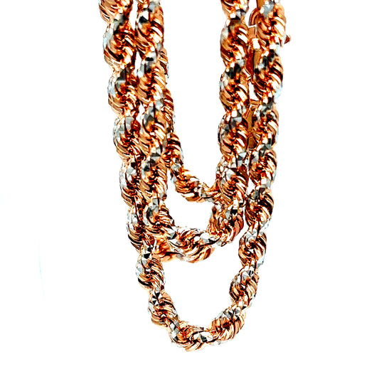14k Rose Gold Diamond Cut 2-Tone Rope Chains