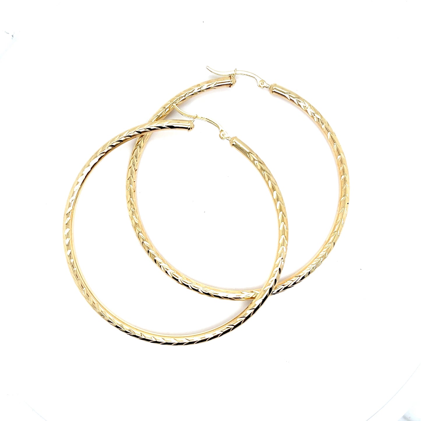 14k Gold Diamond Cut Hoop Style Earrings