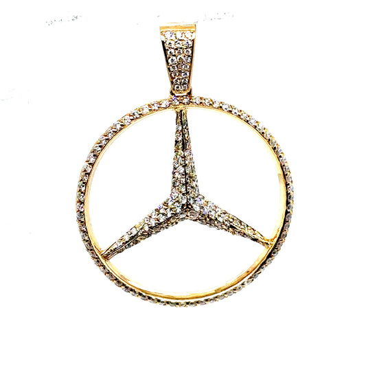 14k Gold Diamond Mercedes Emblem Pendant