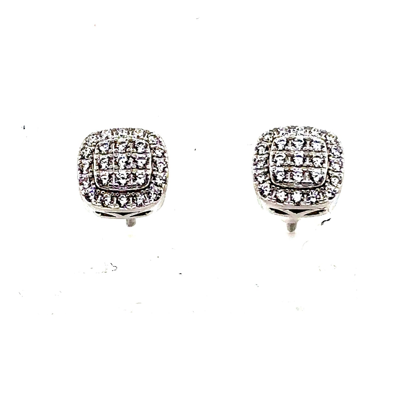 925 S.S. CZ Stone Round Square Earrings