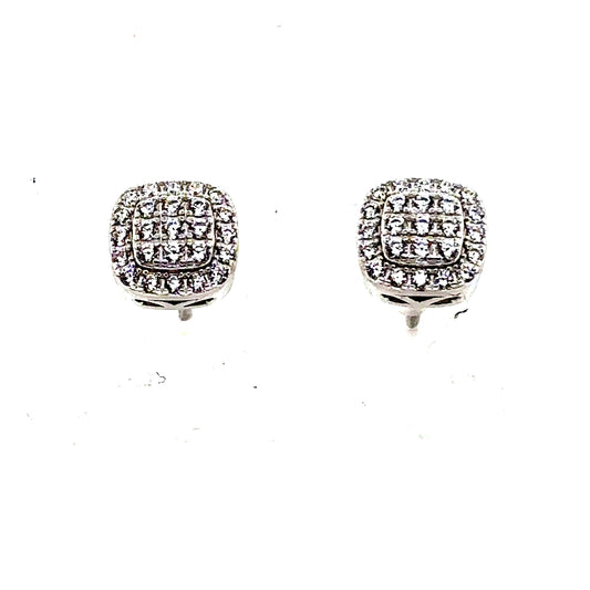 925 S.S. CZ Stone Round Square Earrings