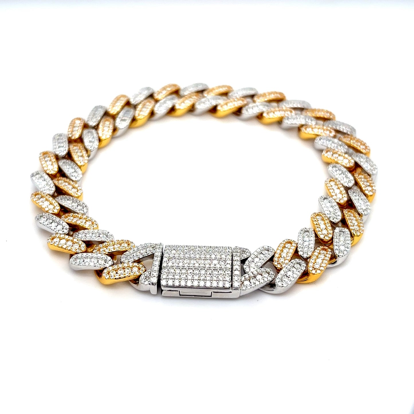 925 S.S. 2-Tone VVS Moissanite Cuban Bracelet