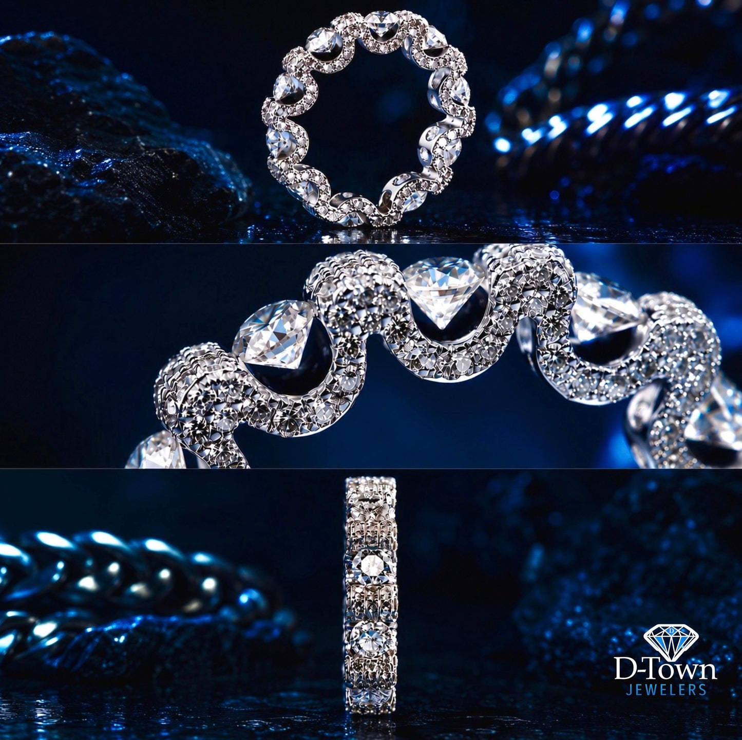 10k White Gold Diamond Floating Eternity Band Sz.8
