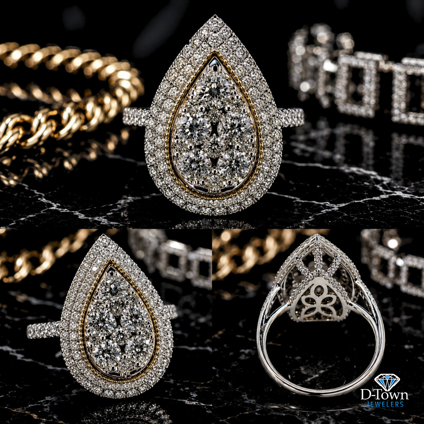 14k 5 Round Center Stone Pear Engagement Ring