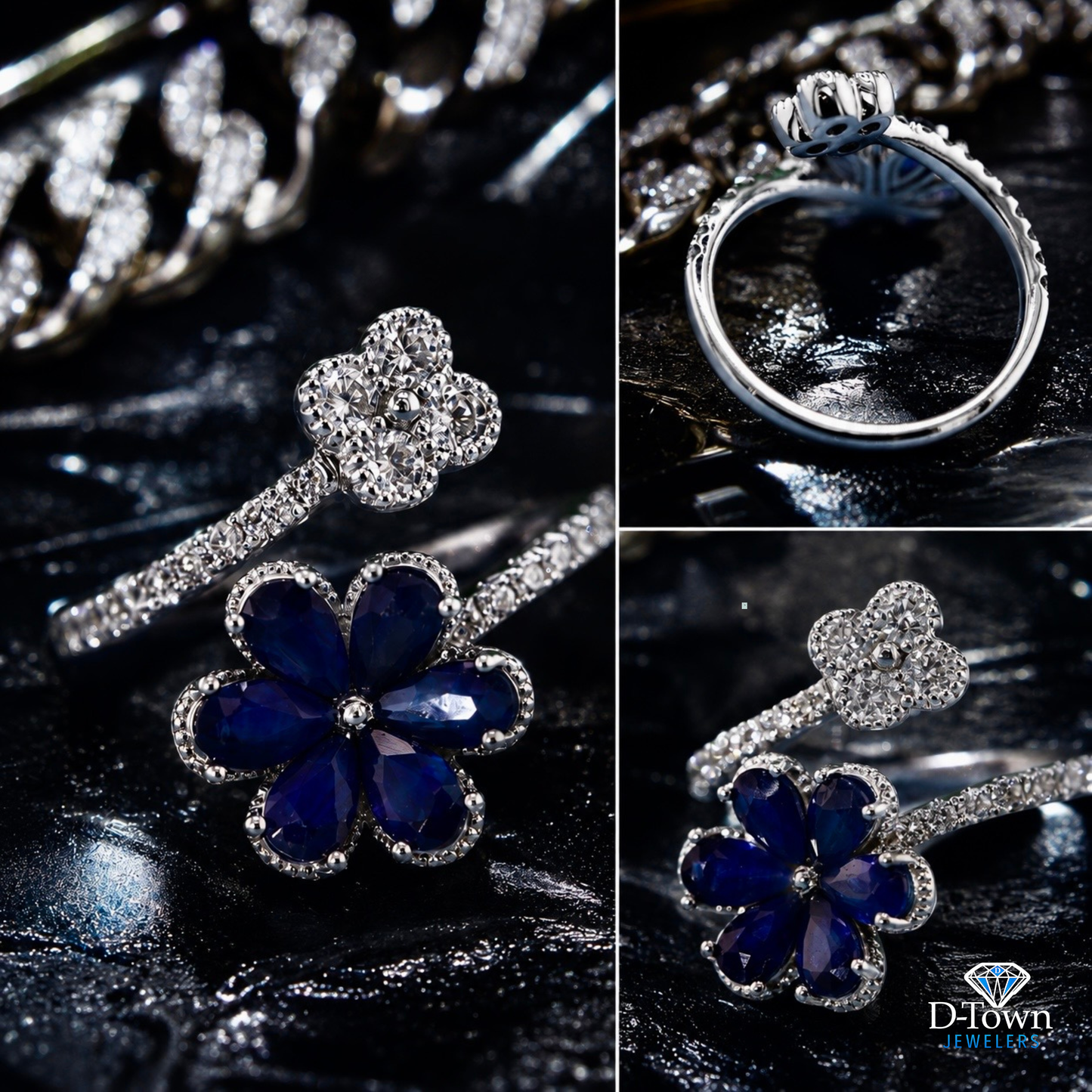 14k White Gold Diamond & Sapphire Ring