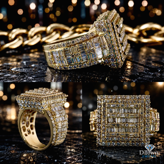 10k Baguette & Round Diamond Square Ring