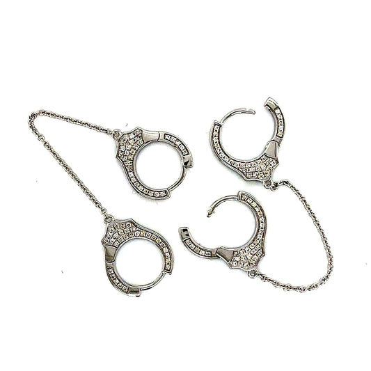 14k White gold Diamond Handcuff Earrings