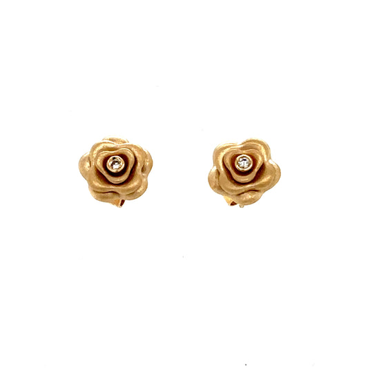 14k Yellow Gold 3D Rose Earrings