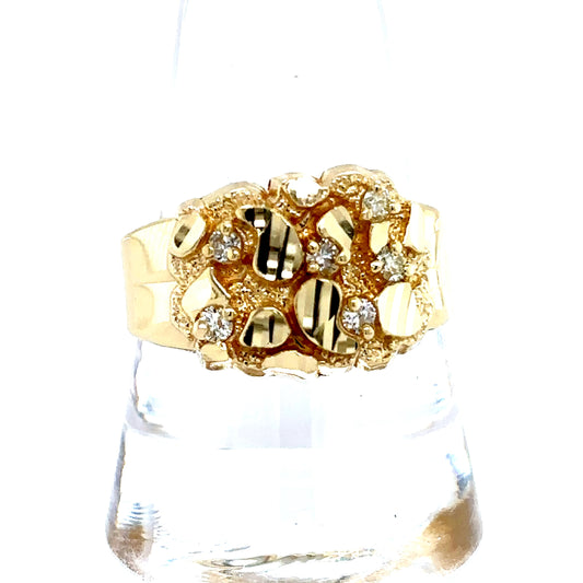 14k Yellow Gold Diamond Nugget Ring