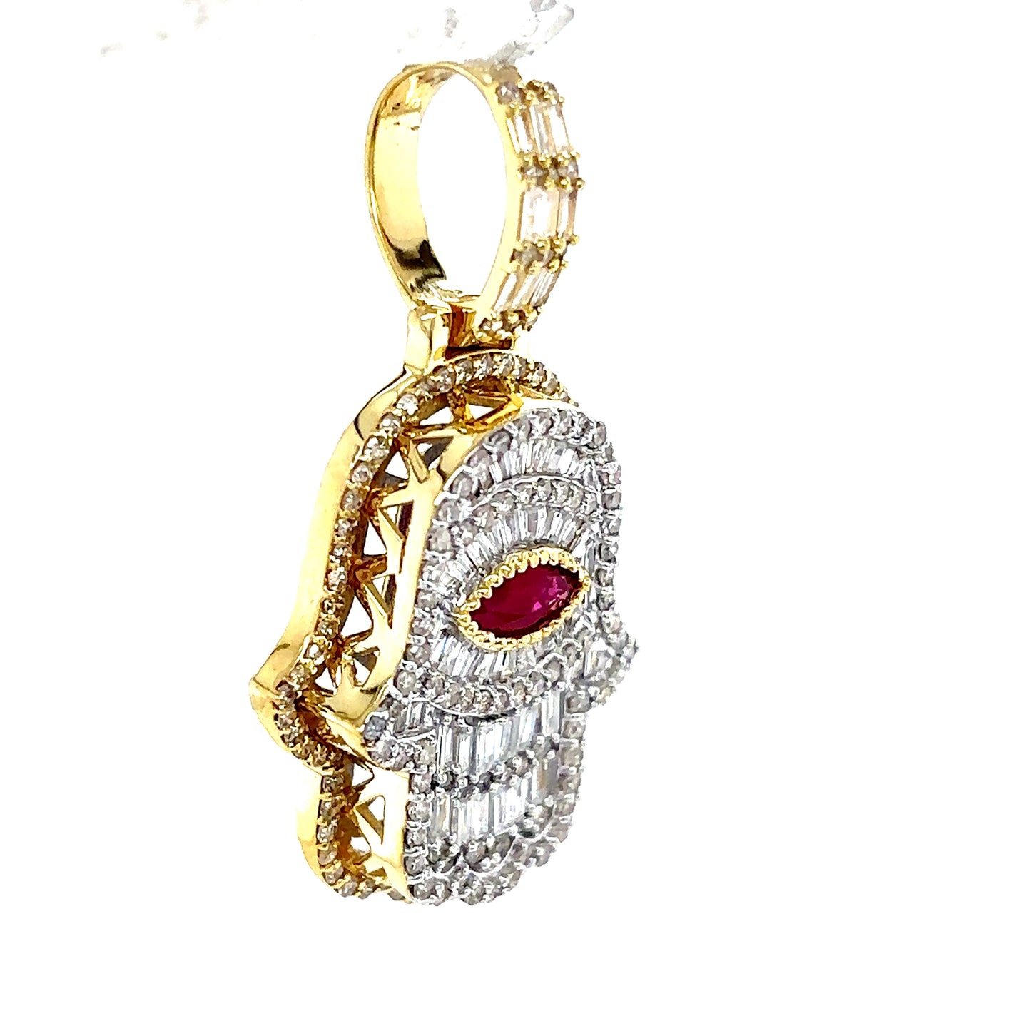 10k Yellow Gold Diamond & Ruby Evil Eye Ankh Pendant