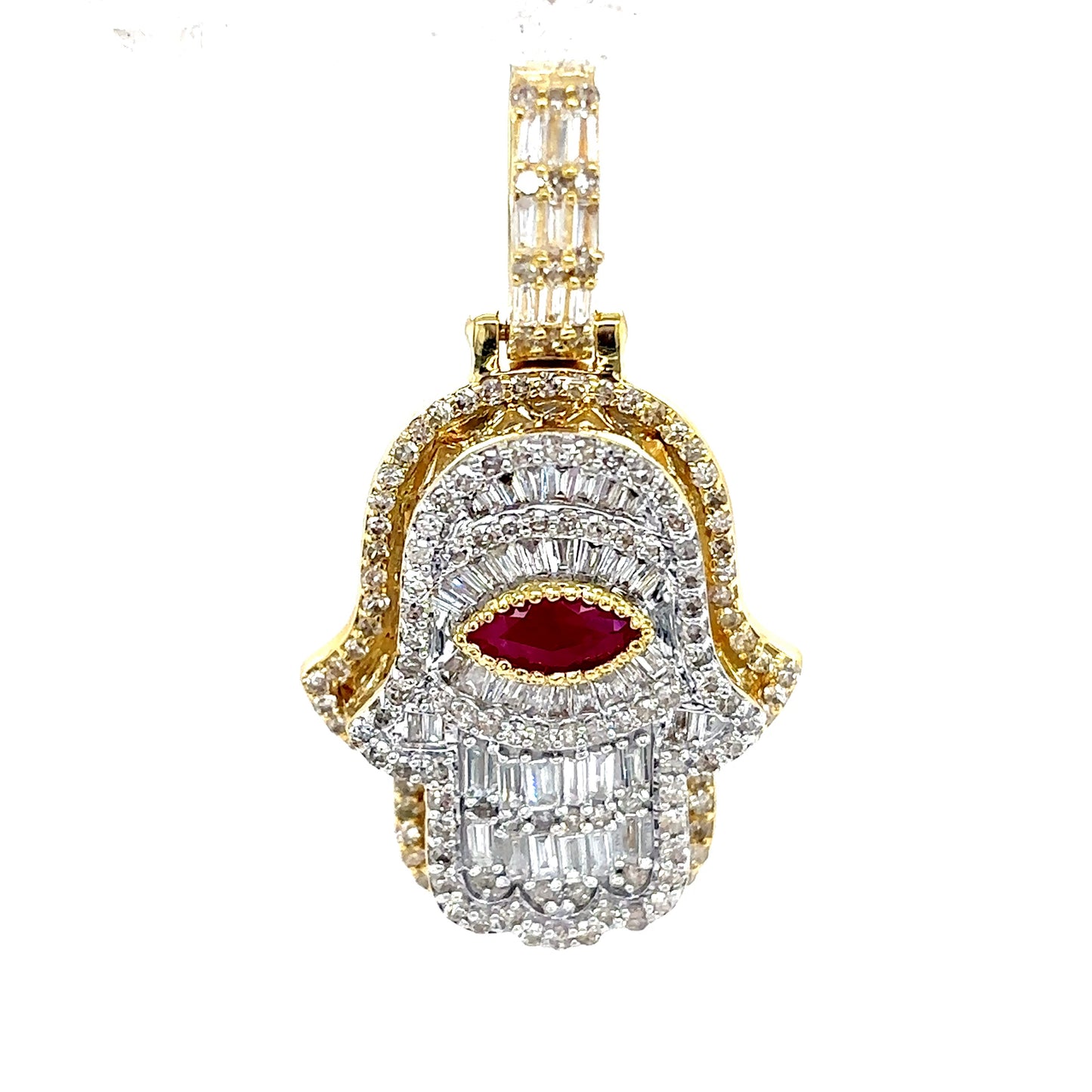 10k Yellow Gold Diamond & Ruby Evil Eye Ankh Pendant