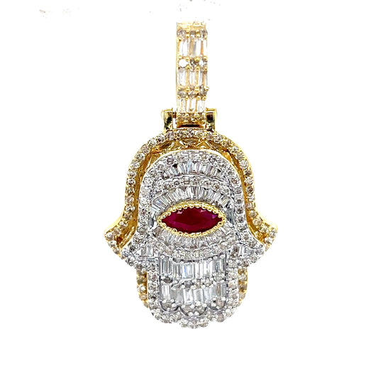 10k Yellow Gold Diamond & Ruby Evil Eye Ankh Pendant