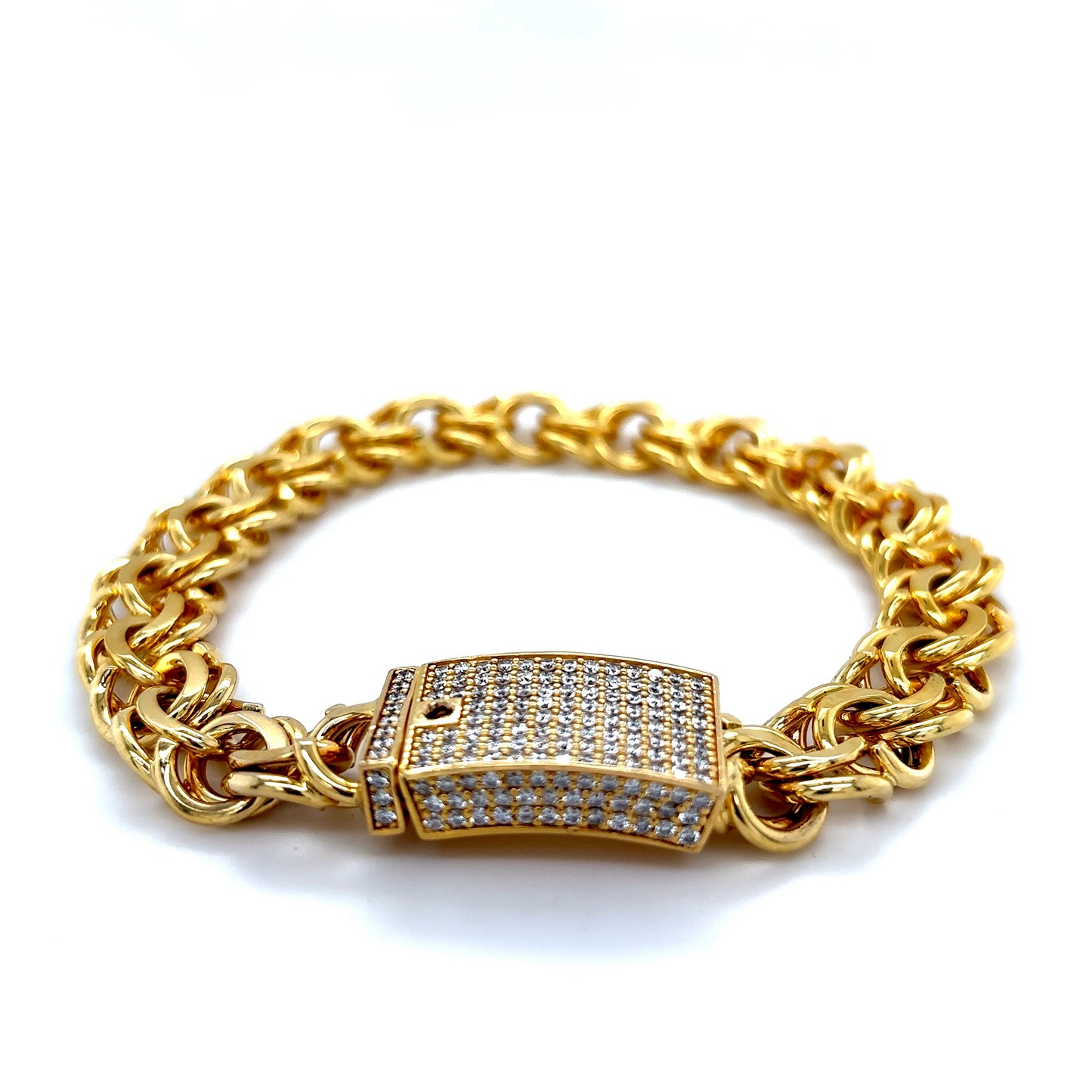 14k Yellow Gold diamond Lock Chino Bracelet