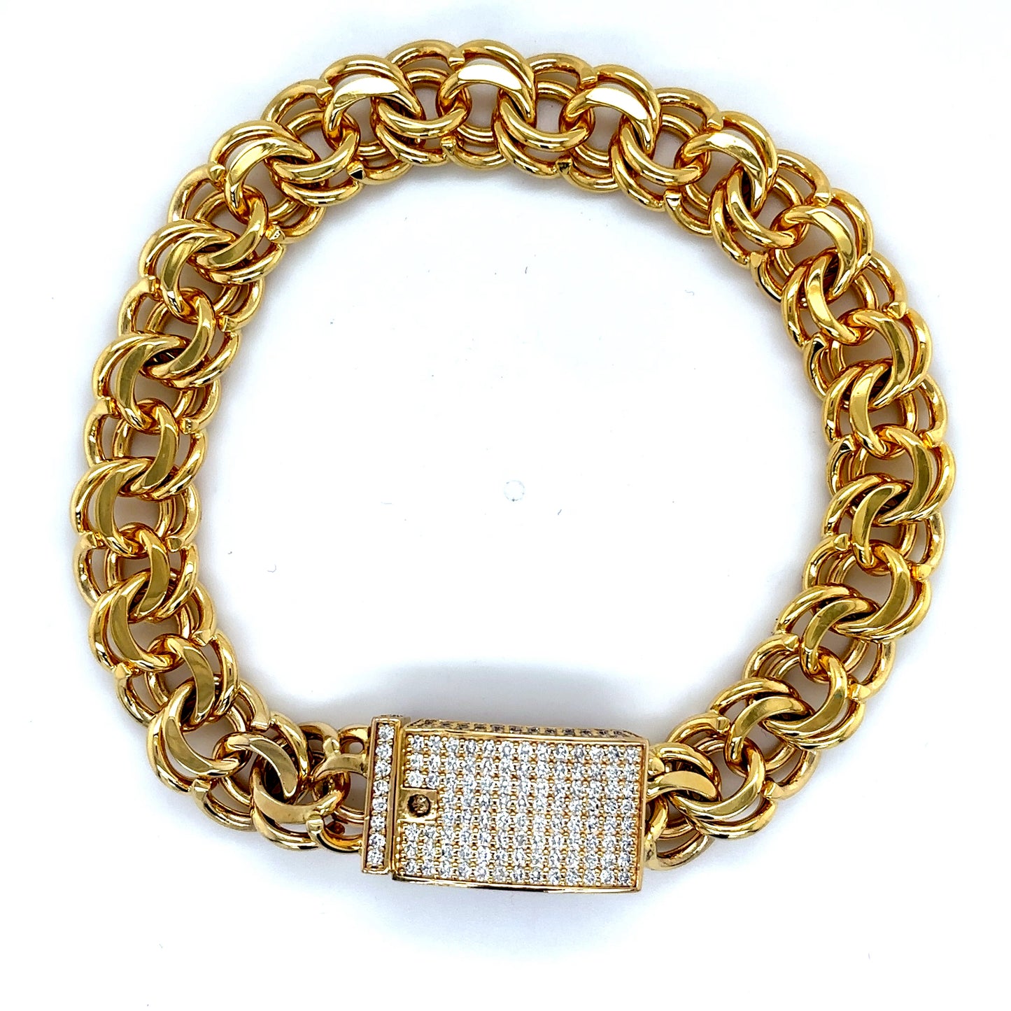 14k Yellow Gold diamond Lock Chino Bracelet